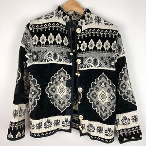 Rare Vintage Flashback Folk Boho Black and White Patterned Jacket Cotton Blend